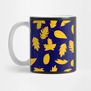 Leaves Pattern - Mustard and Red on Navy Mug